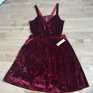 NWT Burgundy Velvet like Material Skater Dress